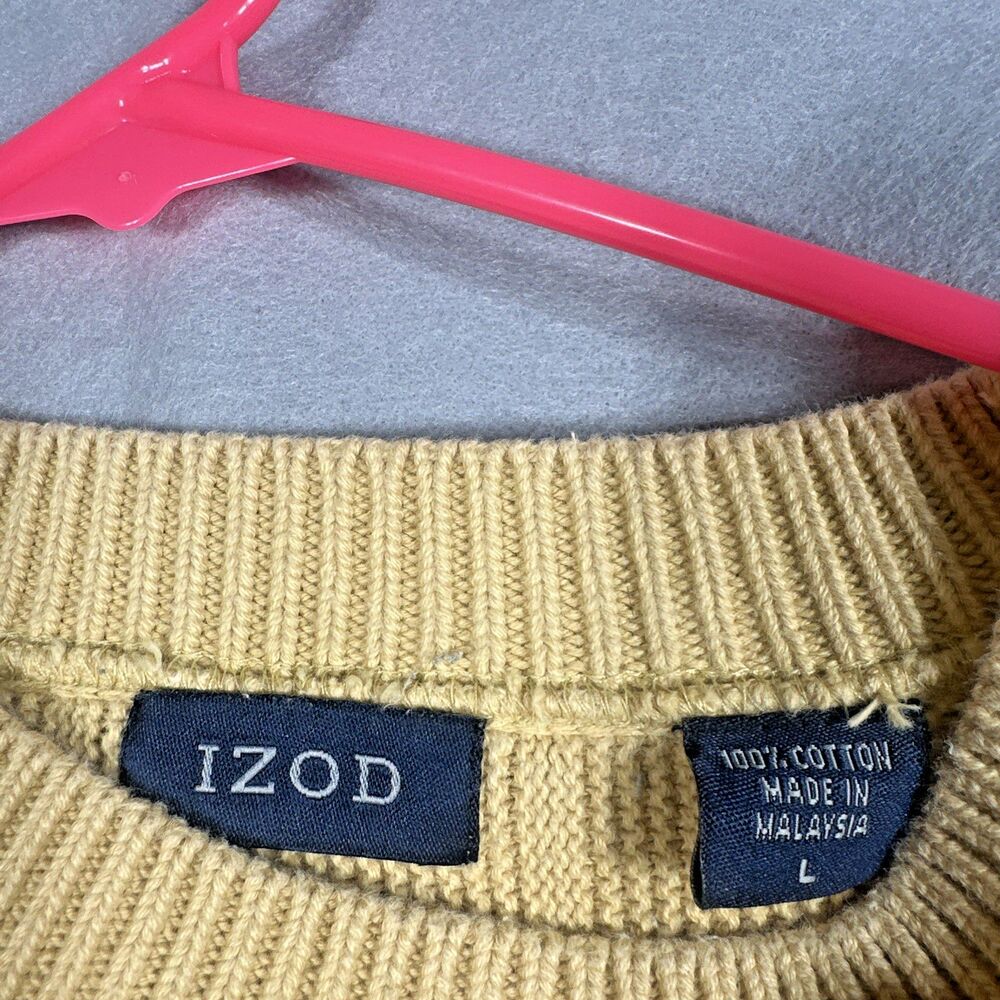 IZOD Sweater Mens Large Yellow Knit Cotton Long Sleeve Round Neck Pullover VTG - Picture 2 of 6